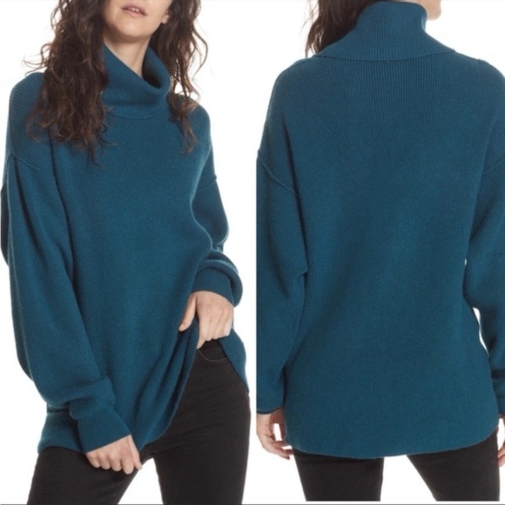 Free People Softly Structured Knit Tunic in Turquoise Oversized Size Small